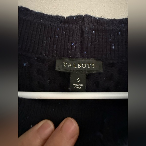 Talbots Blue Speckled Cable Knit Poncho Sweater Women’s SZ S Cotton Buttons - Picture 2 of 8